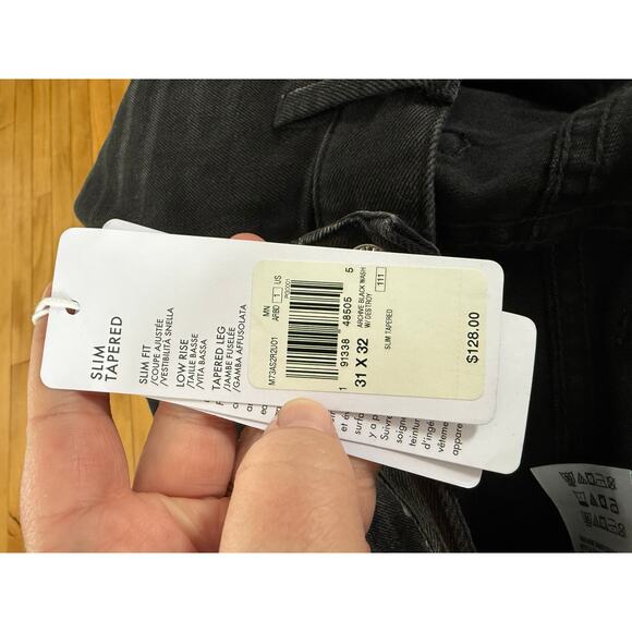 NWT GUESS mens slim tapered pants splatter stretch jeans black denim distressed - Picture 9 of 10